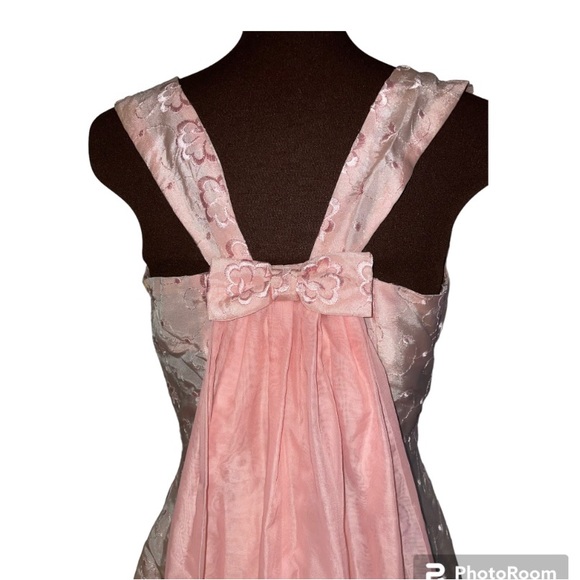 Stunning Vintage Hand Made Pink Floral Taffeta Rear Sash Ribbon Bow Dress - Picture 8 of 13